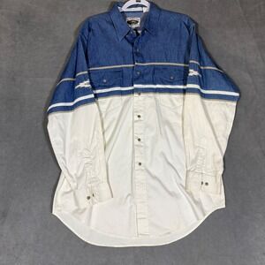 Cumberland Outfitters Mens XL Western Button Down Shirt Colorblock Blue White